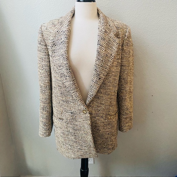 emil rutenberg Jackets & Blazers - EMIL RUTENBERG vintage tan handwoven silk one button oversized blazer jacket M